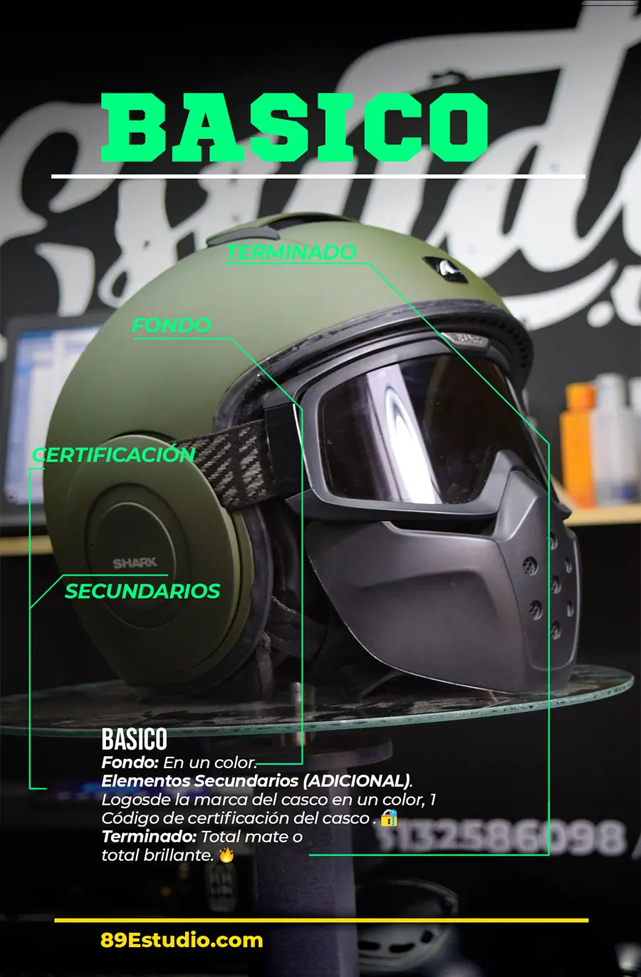 Diseño básico para casco personalizado en Bogotá por 89 Estudio